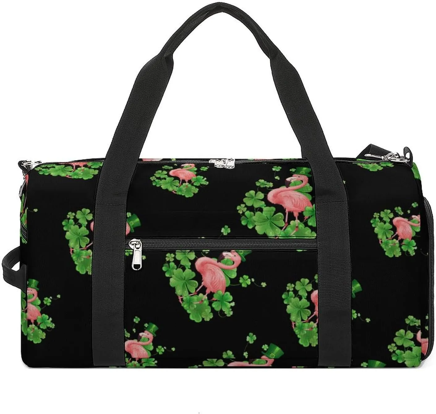 Flamingo Shamrock St Patricks Day Sports Gym Bag for Men Women Travel Duffel Bag with Shoulder Strap