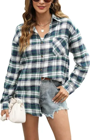 Flannel Shirts for Women Oversized Plaid Soft Flannel Button Down Shirt Blouses