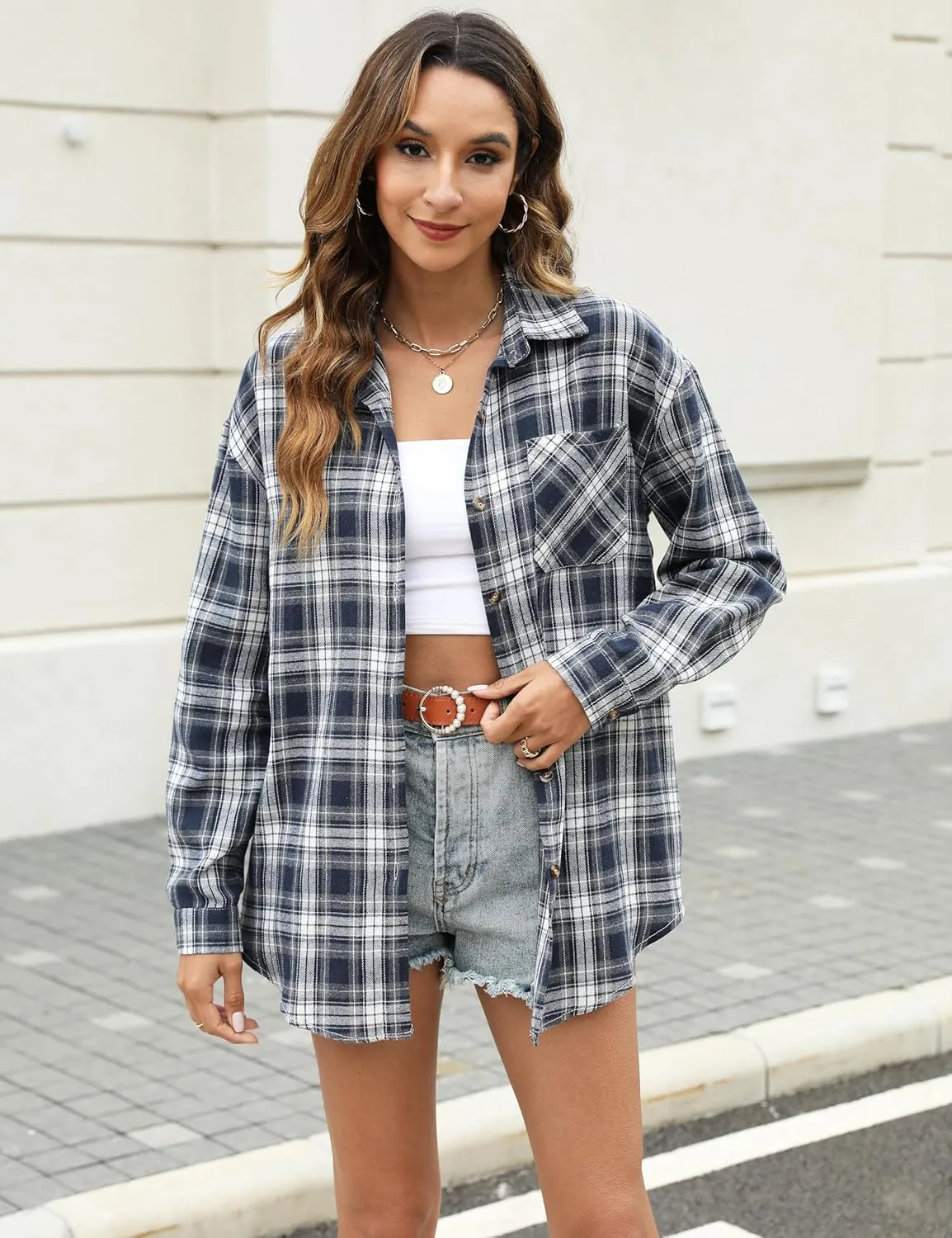 Flannel Shirts for Women Oversized Plaid Soft Flannel Button Down Shirt Blouses