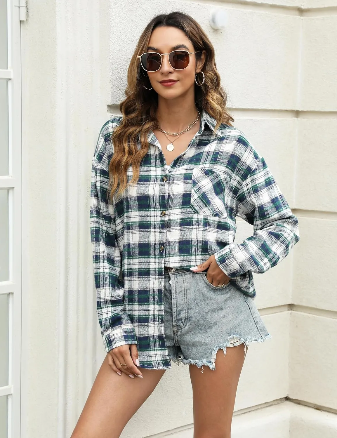 Flannel Shirts for Women Oversized Plaid Soft Flannel Button Down Shirt Blouses