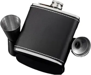 Flasks for Liquor for Men Stainless Steel Portable Flasks with Funnel 6Oz Travel Small Flasks(Color:Black)
