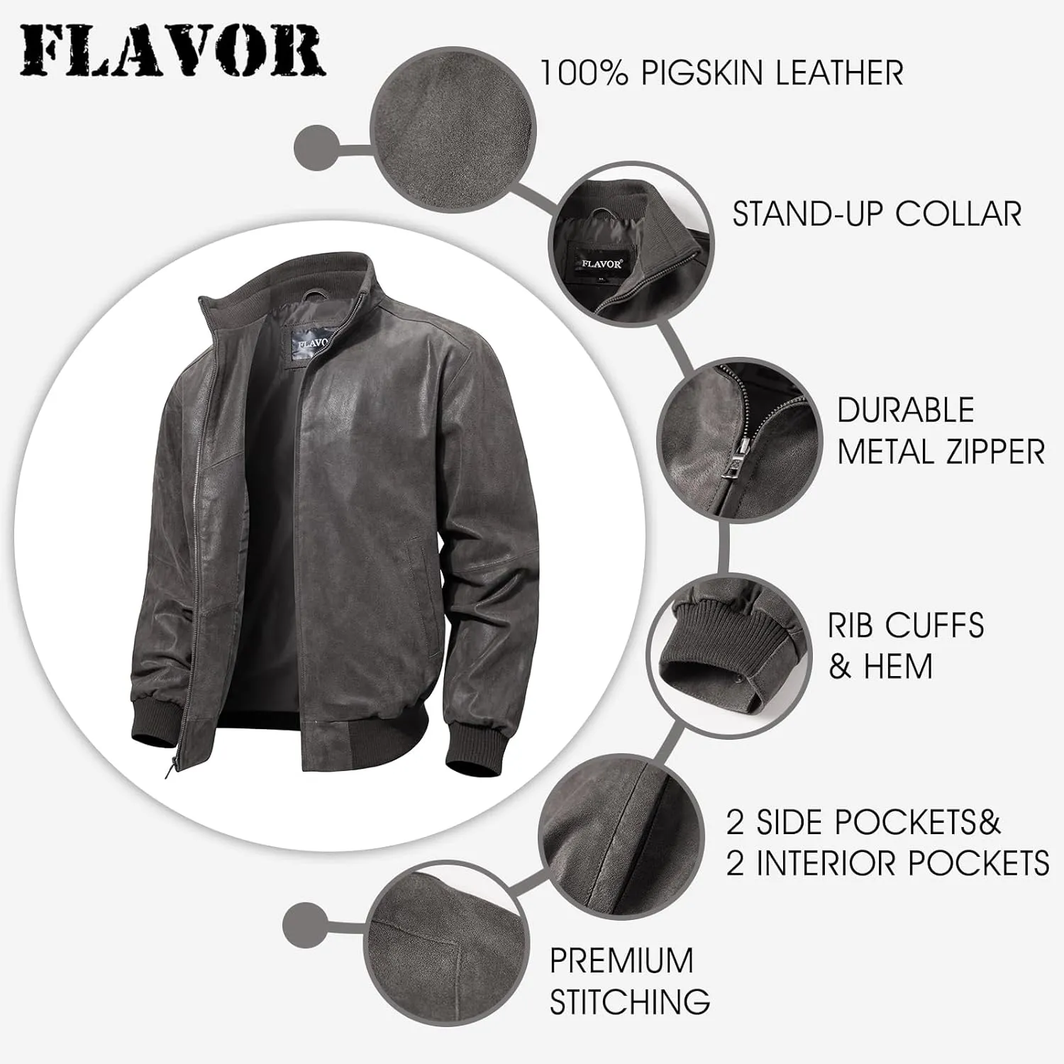 FLAVOR Men's Real Leather Bomber Casual Jacket