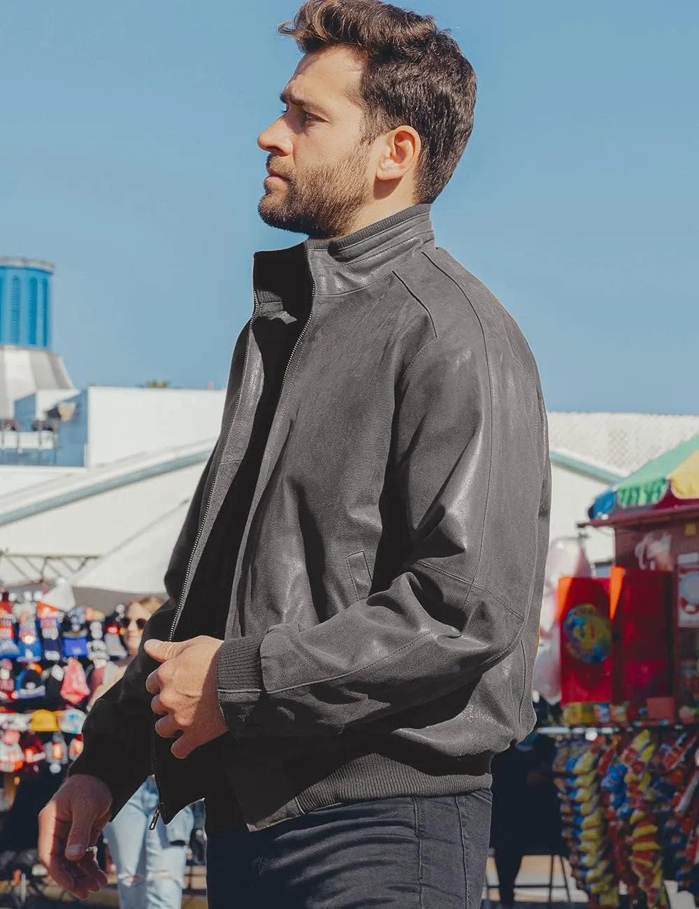 FLAVOR Men's Real Leather Bomber Casual Jacket