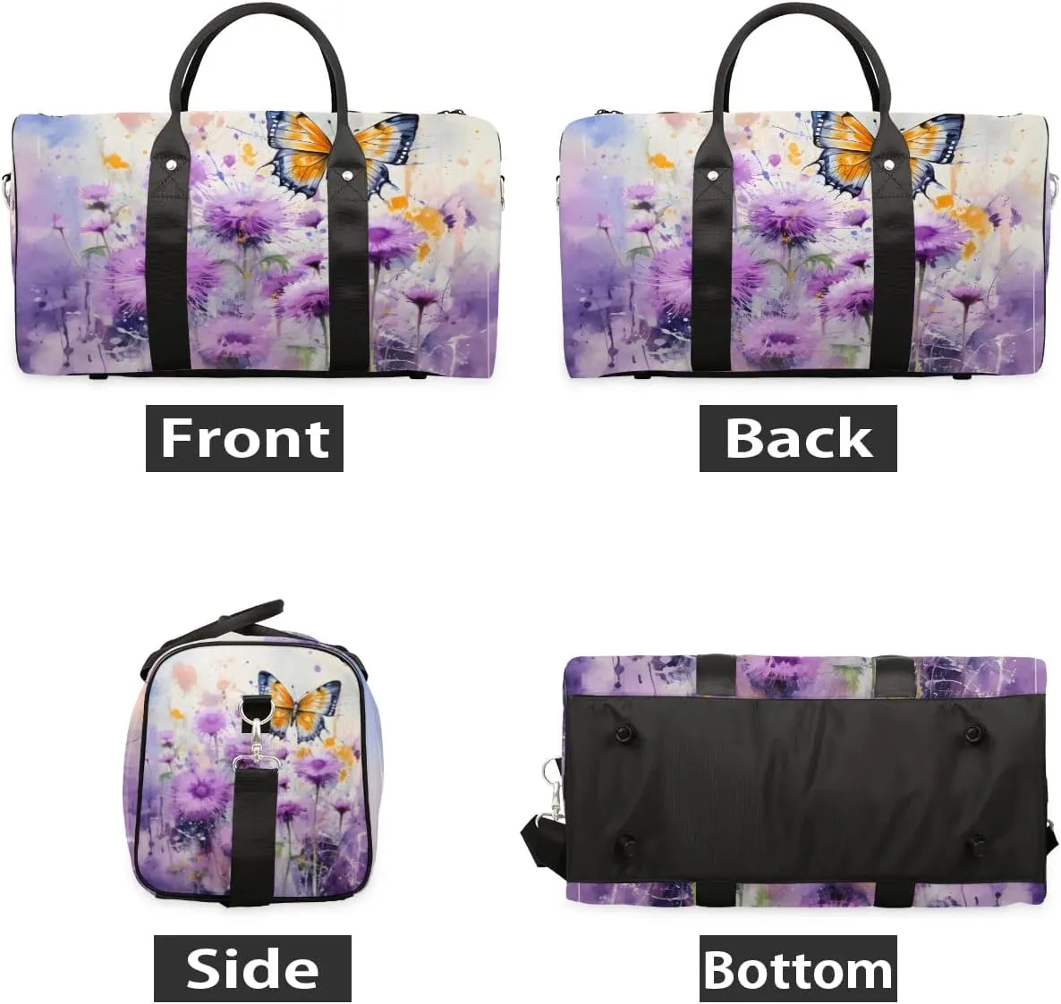 Flowers Butterfly Travel Duffel Bag for Women Men Waterproof Foldable Overnight Weekender Bag Large Capacity Sports Gym Bag