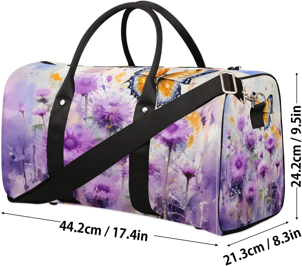 Flowers Butterfly Travel Duffel Bag for Women Men Waterproof Foldable Overnight Weekender Bag Large Capacity Sports Gym Bag