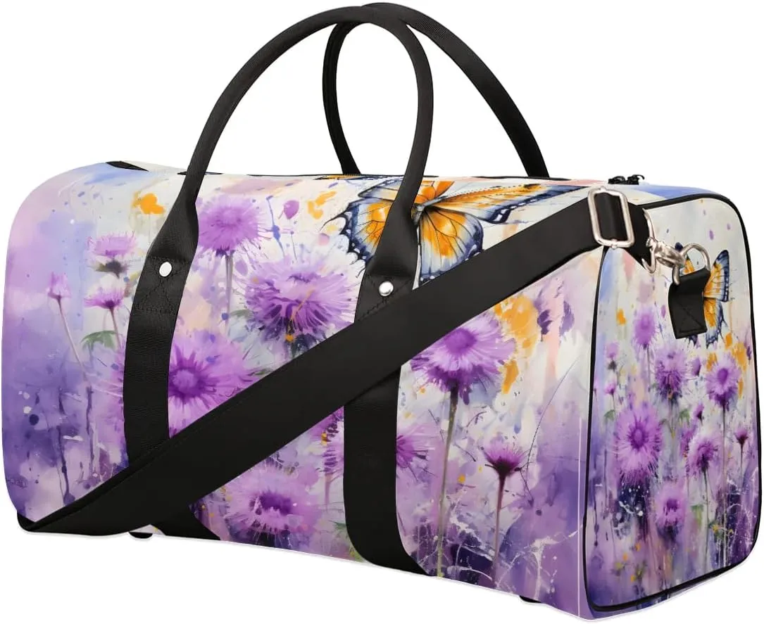 Flowers Butterfly Travel Duffel Bag for Women Men Waterproof Foldable Overnight Weekender Bag Large Capacity Sports Gym Bag