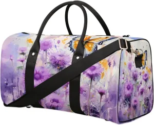 Flowers Butterfly Travel Duffel Bag for Women Men Waterproof Foldable Overnight Weekender Bag Large Capacity Sports Gym Bag