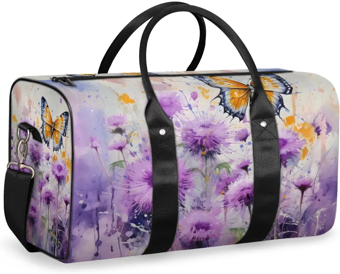 Flowers Butterfly Travel Duffel Bag for Women Men Waterproof Foldable Overnight Weekender Bag Large Capacity Sports Gym Bag
