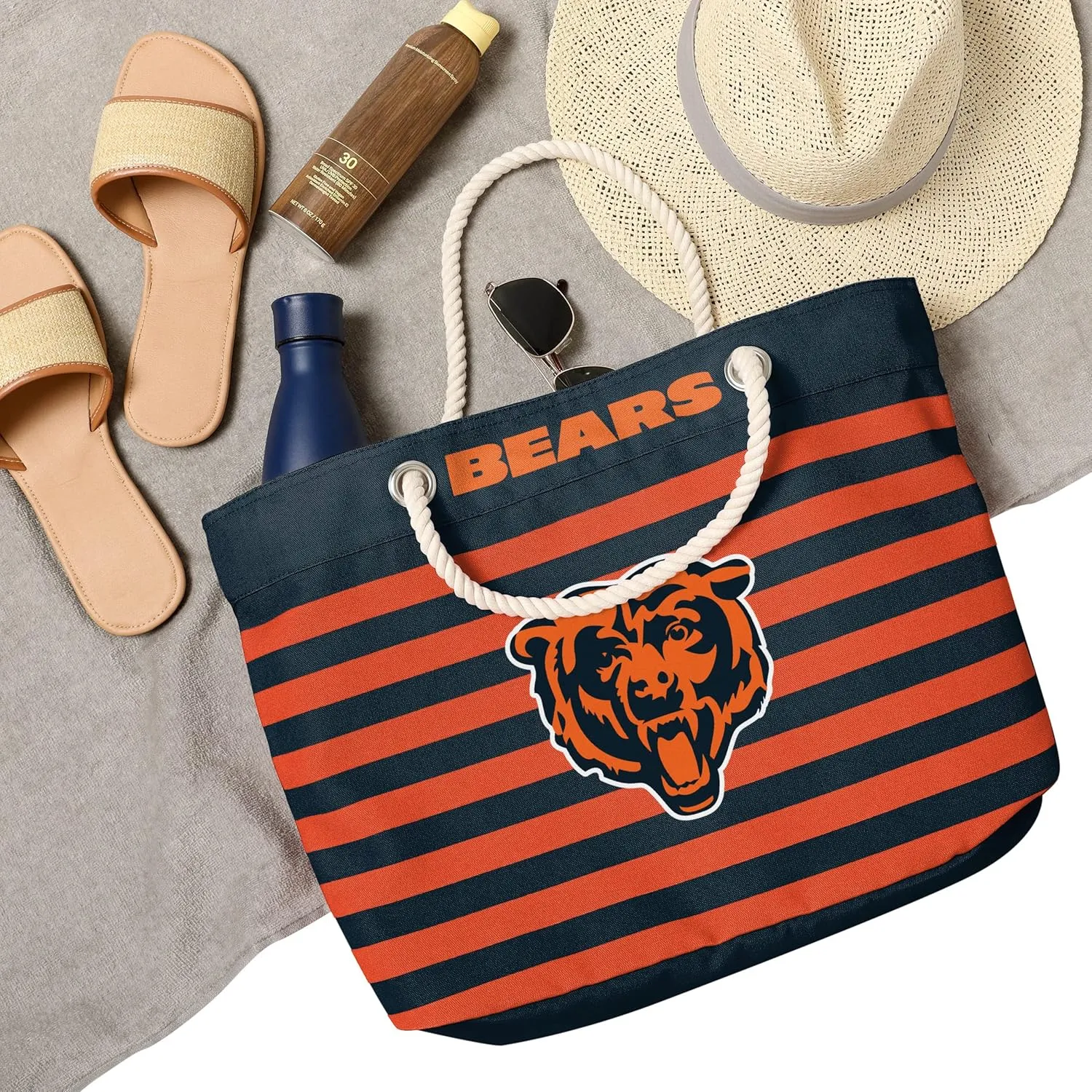 FOCO NFL Team Logo Nautical Stripe Tote Beach Bag