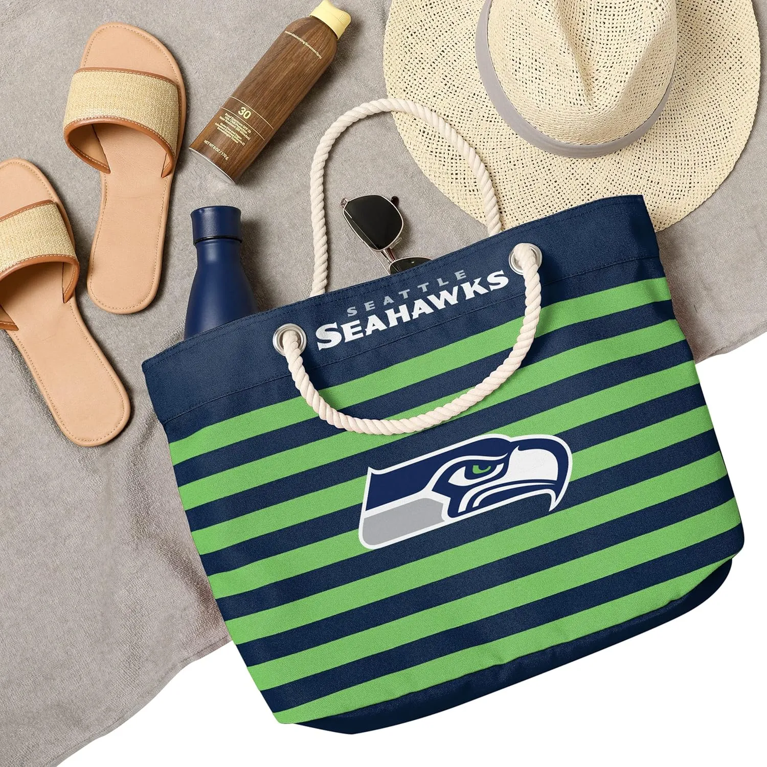 FOCO NFL Team Logo Nautical Stripe Tote Beach Bag