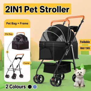Foldable 2 in 1 Pet Stroller for Outdoor Travel Outing Lightweight Pet Carrier