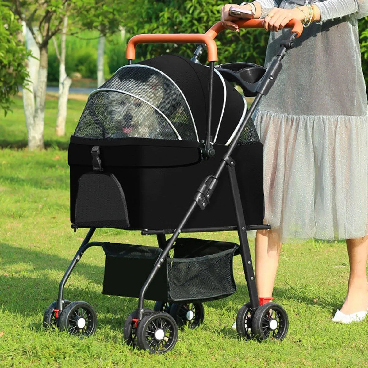 Foldable 2 in 1 Pet Stroller for Outdoor Travel Outing Lightweight Pet Carrier