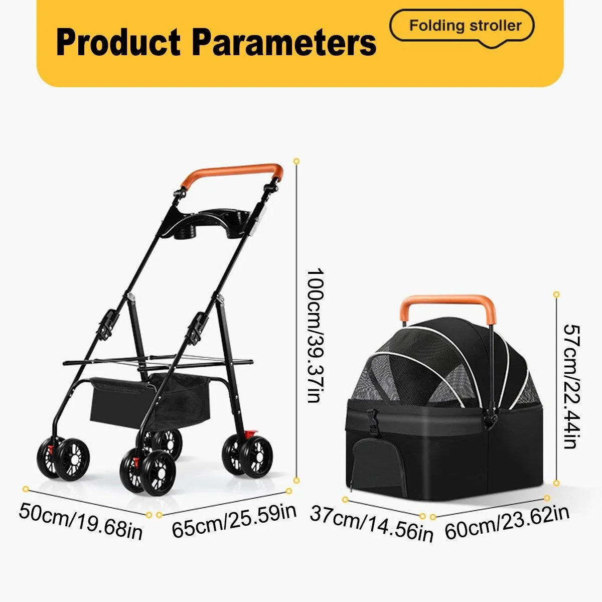 Foldable 2 in 1 Pet Stroller for Outdoor Travel Outing Lightweight Pet Carrier