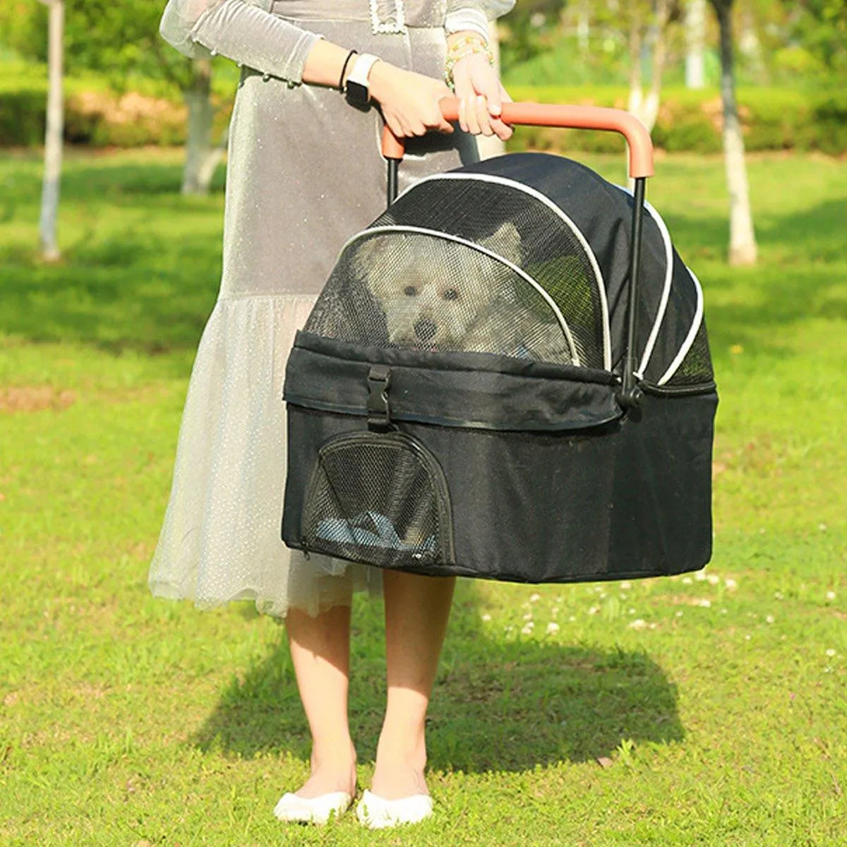 Foldable 2 in 1 Pet Stroller for Outdoor Travel Outing Lightweight Pet Carrier