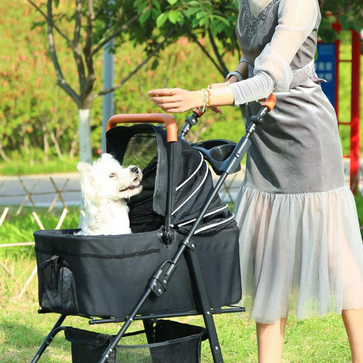 Foldable 2 in 1 Pet Stroller for Outdoor Travel Outing Lightweight Pet Carrier