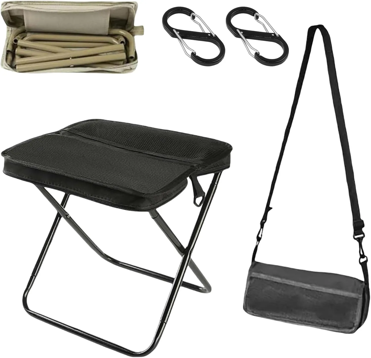 Foldable Backpack Stool, Portable Mini Outdoor Camping Folding Seat with Adjustable Shoulder Strap, Small Foldable Fishing Chair, for Camping, Fishing, Hiking, Picnics, Outdoor Barbecue (Black(Small))