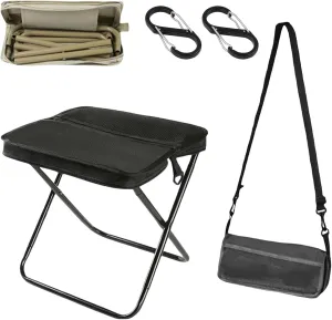 Foldable Backpack Stool, Portable Mini Outdoor Camping Folding Seat with Adjustable Shoulder Strap, Small Foldable Fishing Chair, for Camping, Fishing, Hiking, Picnics, Outdoor Barbecue (Black(Small))