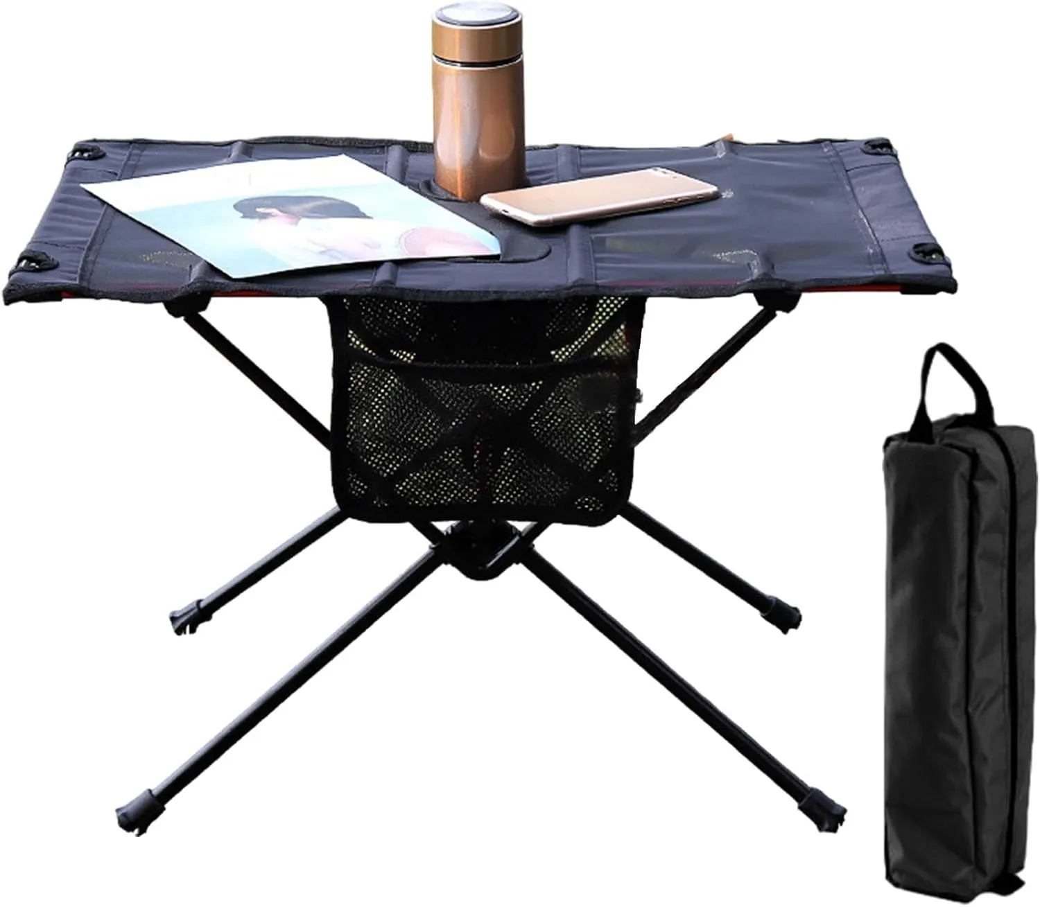 Foldable Camping Table - Foldable Picnic Table | Lightweight Backpacking Table Portable Folding Table | Collapsible Table Camping Side Table with 2 Cup Holders for Garden Yard Beach