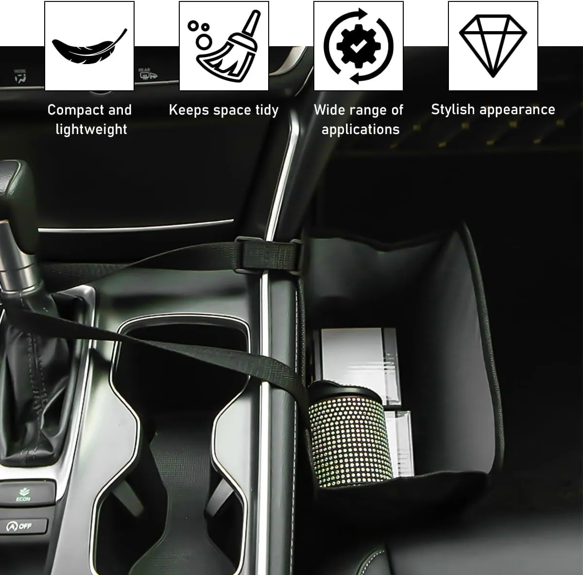 Foldable Car Trash Can, Bling Rhinestone Oxford Auto Hanging Garbage Bag, Crystal Leakproof Foldable Waste Organizer Universal for Most Vehicles, Interior Car Accessories (Lake Blue)