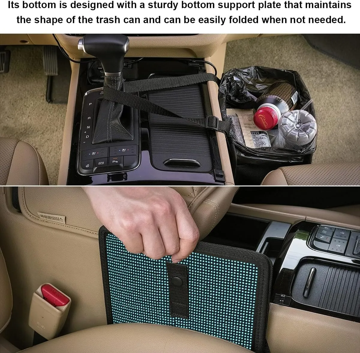 Foldable Car Trash Can, Bling Rhinestone Oxford Auto Hanging Garbage Bag, Crystal Leakproof Foldable Waste Organizer Universal for Most Vehicles, Interior Car Accessories (Lake Blue)