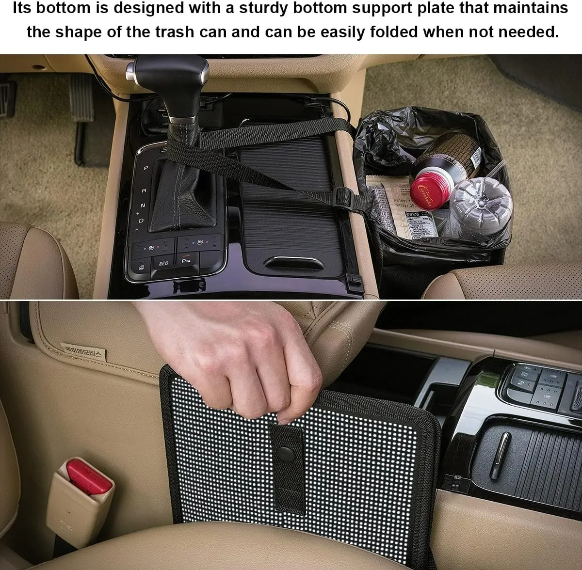 Foldable Car Trash Can, Bling Rhinestone Oxford Auto Hanging Garbage Bag, Crystal Leakproof Foldable Waste Organizer Universal for Most Vehicles, Interior Car Accessories (White)