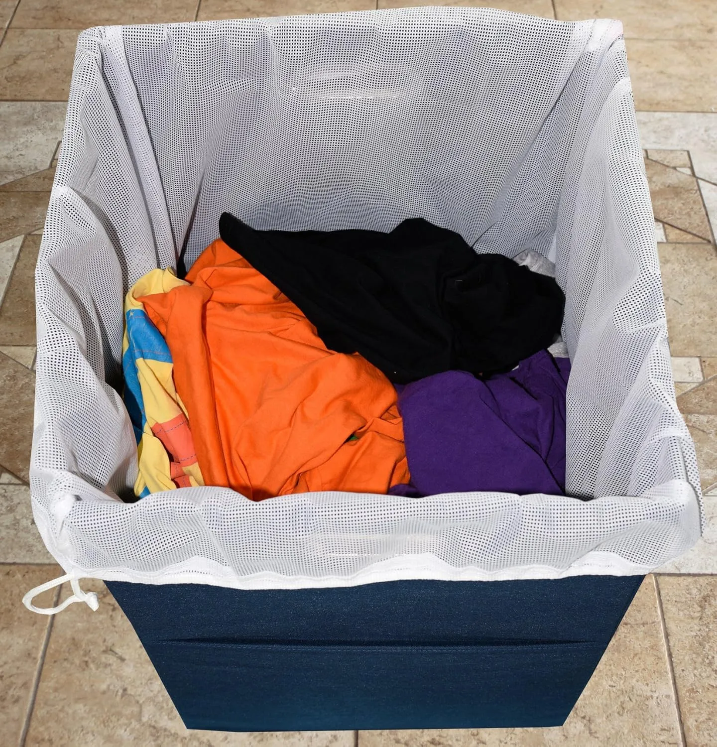 Foldable Large Laundry Hamper With Laundry Bag - Premium Durable Fabric, Plastic Board, Extra-Large Size, Space-Saving & Compact Clothes Basket With Metal Handles (Navy Blue)