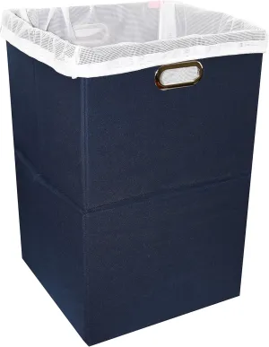 Foldable Large Laundry Hamper With Laundry Bag - Premium Durable Fabric, Plastic Board, Extra-Large Size, Space-Saving & Compact Clothes Basket With Metal Handles (Navy Blue)