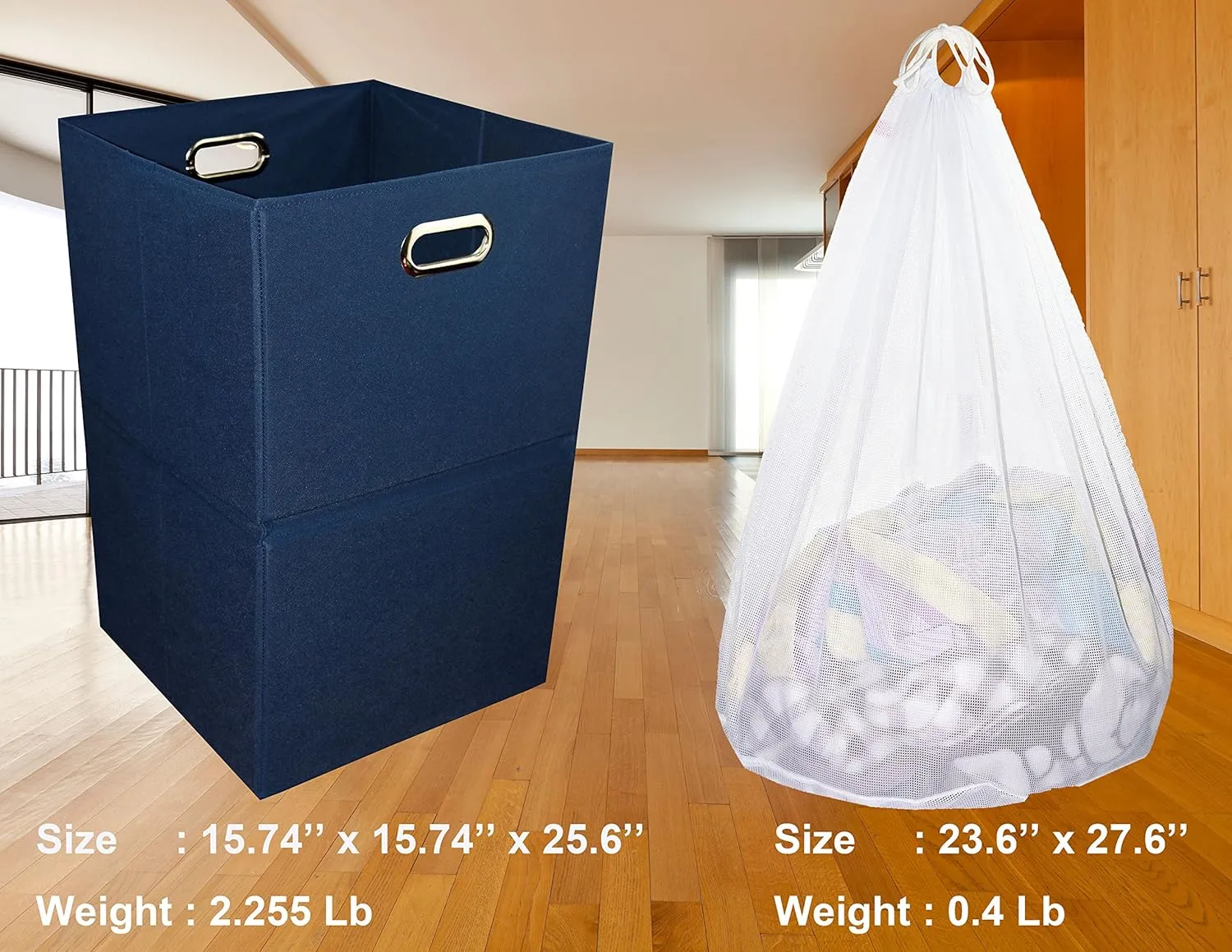 Foldable Large Laundry Hamper With Laundry Bag - Premium Durable Fabric, Plastic Board, Extra-Large Size, Space-Saving & Compact Clothes Basket With Metal Handles (Navy Blue)