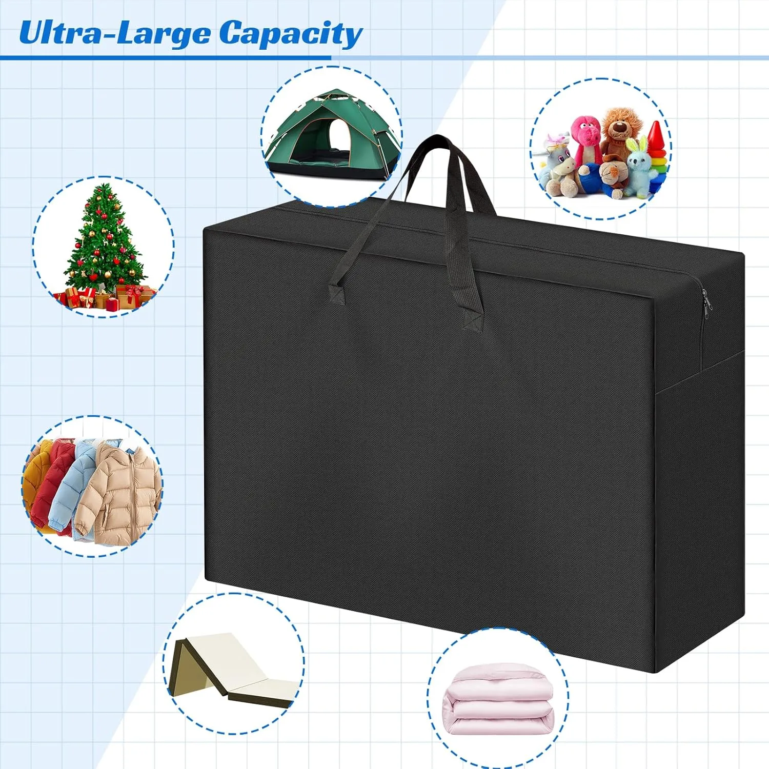 Foldable Mattress Storage Bag, 39.7" X27.5" X13" Portable Waterproof Carry Case for Trifold Memory Foam Twin&XL Twin Folding Mattress, 600D Oxford Heavy Duty Camping Bag, Black