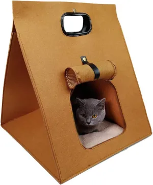 Foldable Pet Carrier Tote Bag for Outing, Portable Small Animals Bag for Hiking Triangle Cat Handbag Soft Rabbit Bed
