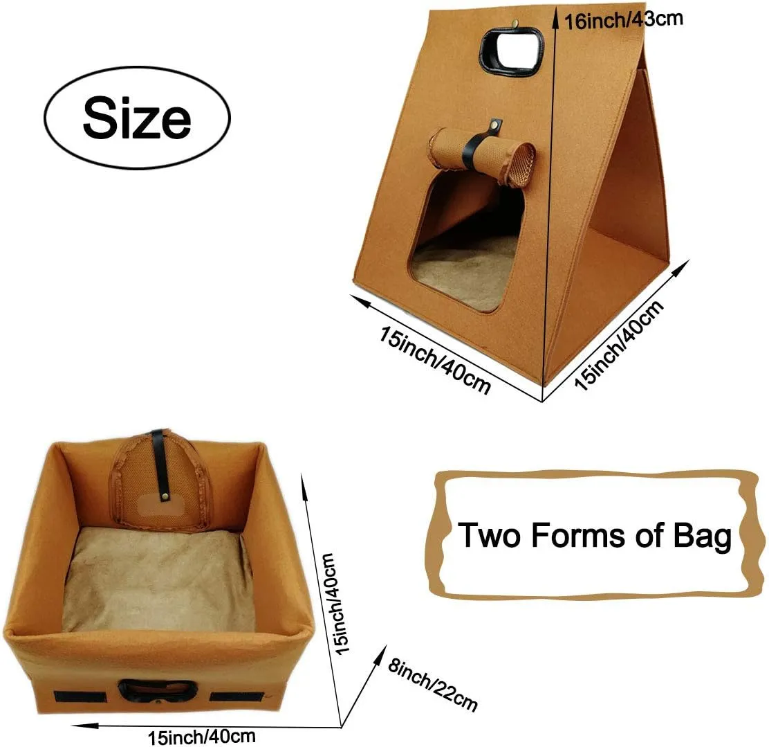 Foldable Pet Carrier Tote Bag for Outing, Portable Small Animals Bag for Hiking Triangle Cat Handbag Soft Rabbit Bed