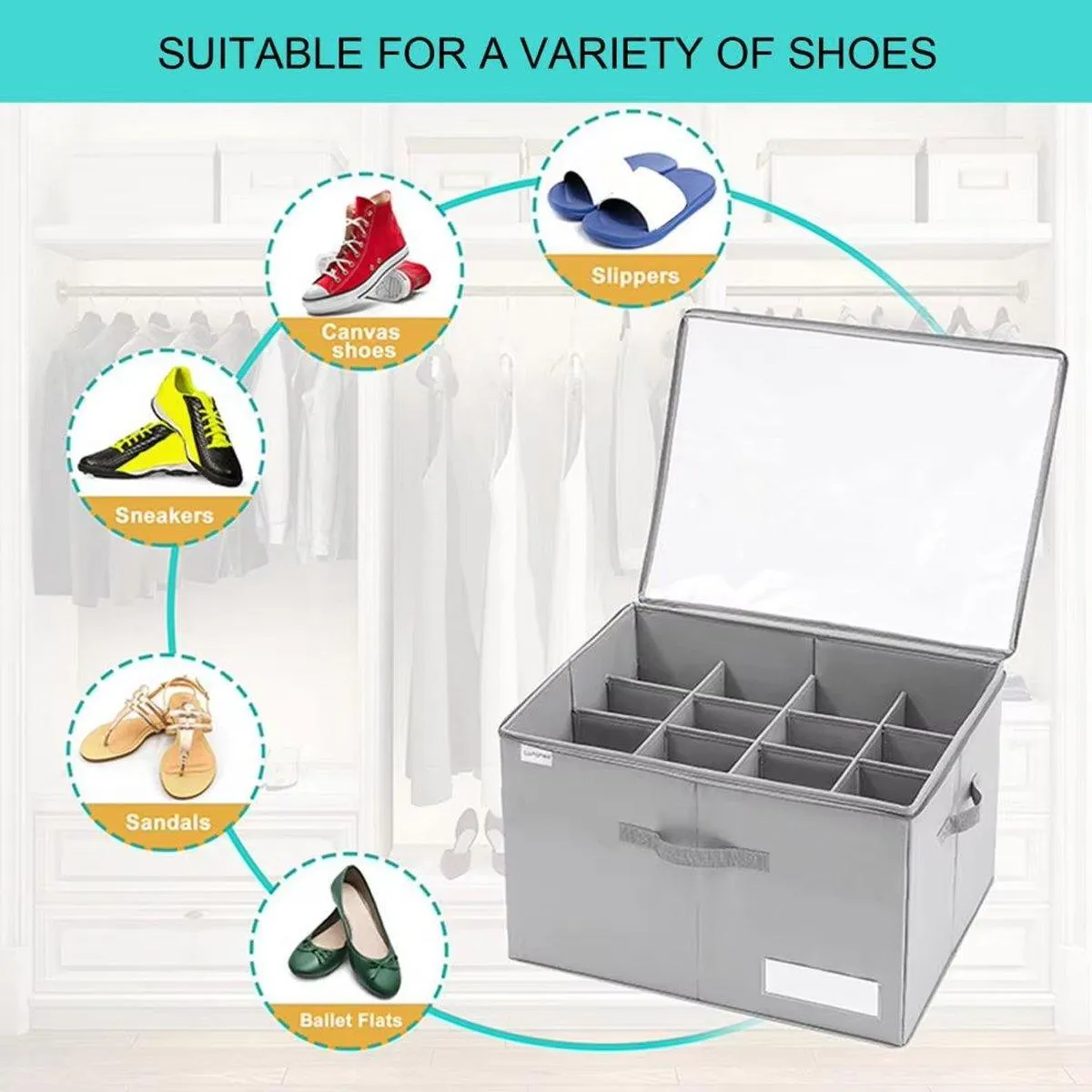 Foldable Shoe Box Household Organizer with Compartments for Storage and Shoes
