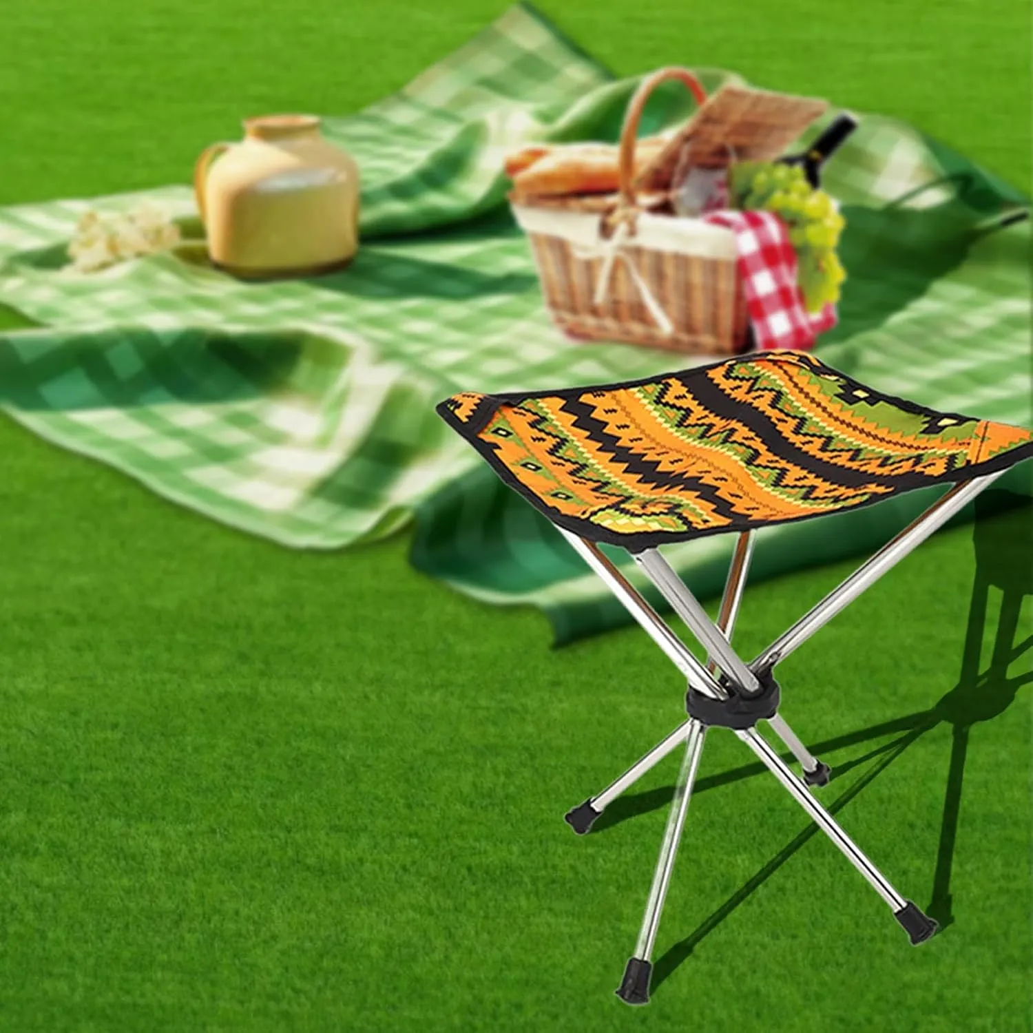 Foldable Stool Recliner Foot Rest Compact Practical Outdoor Seat Camping Chair for Walking Hiking Festival Picnic Backpacking, Orange