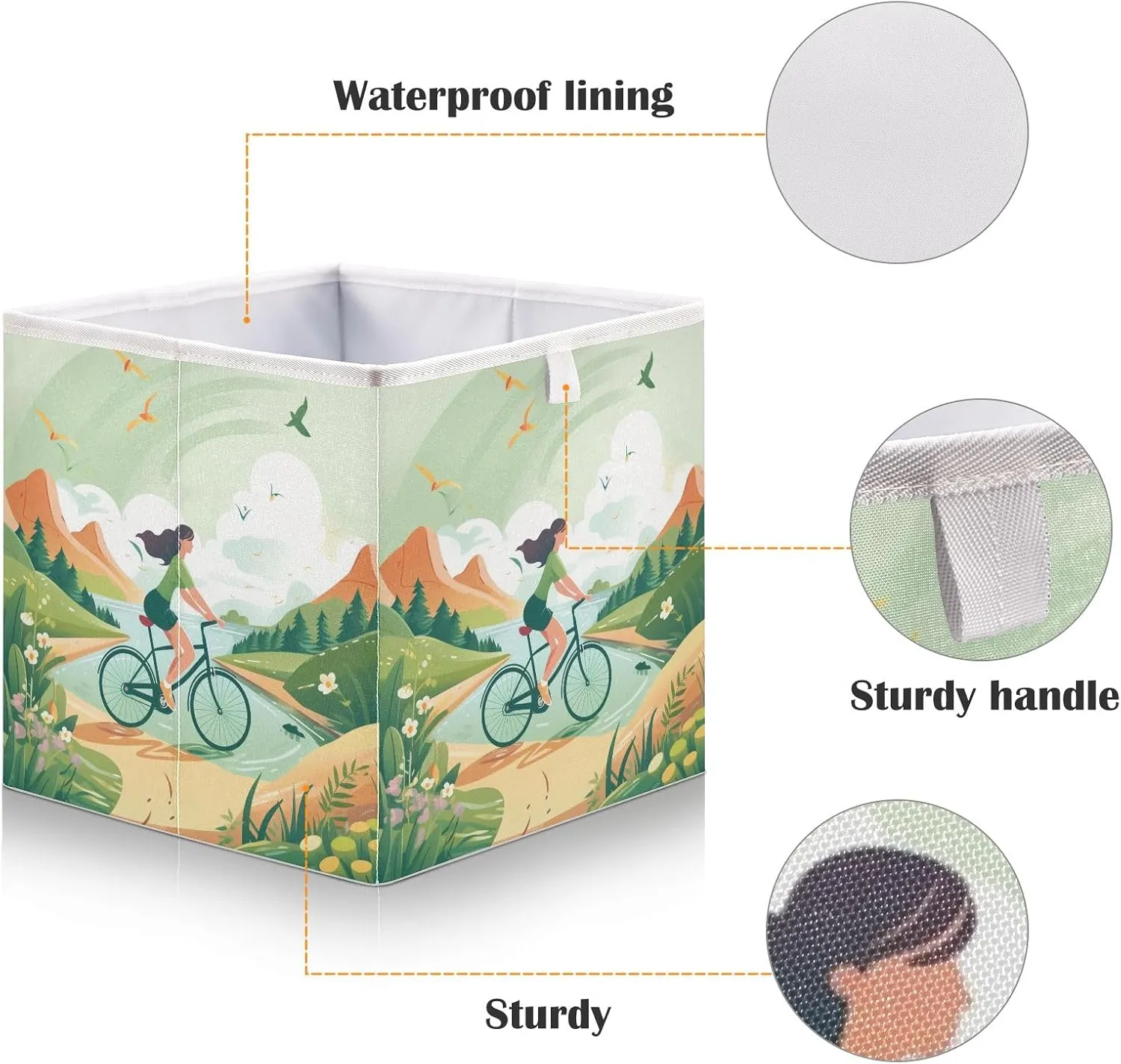 Foldable Storage Cube Spring Outing Cycling in Fields Organizer Basket for Home Shelf