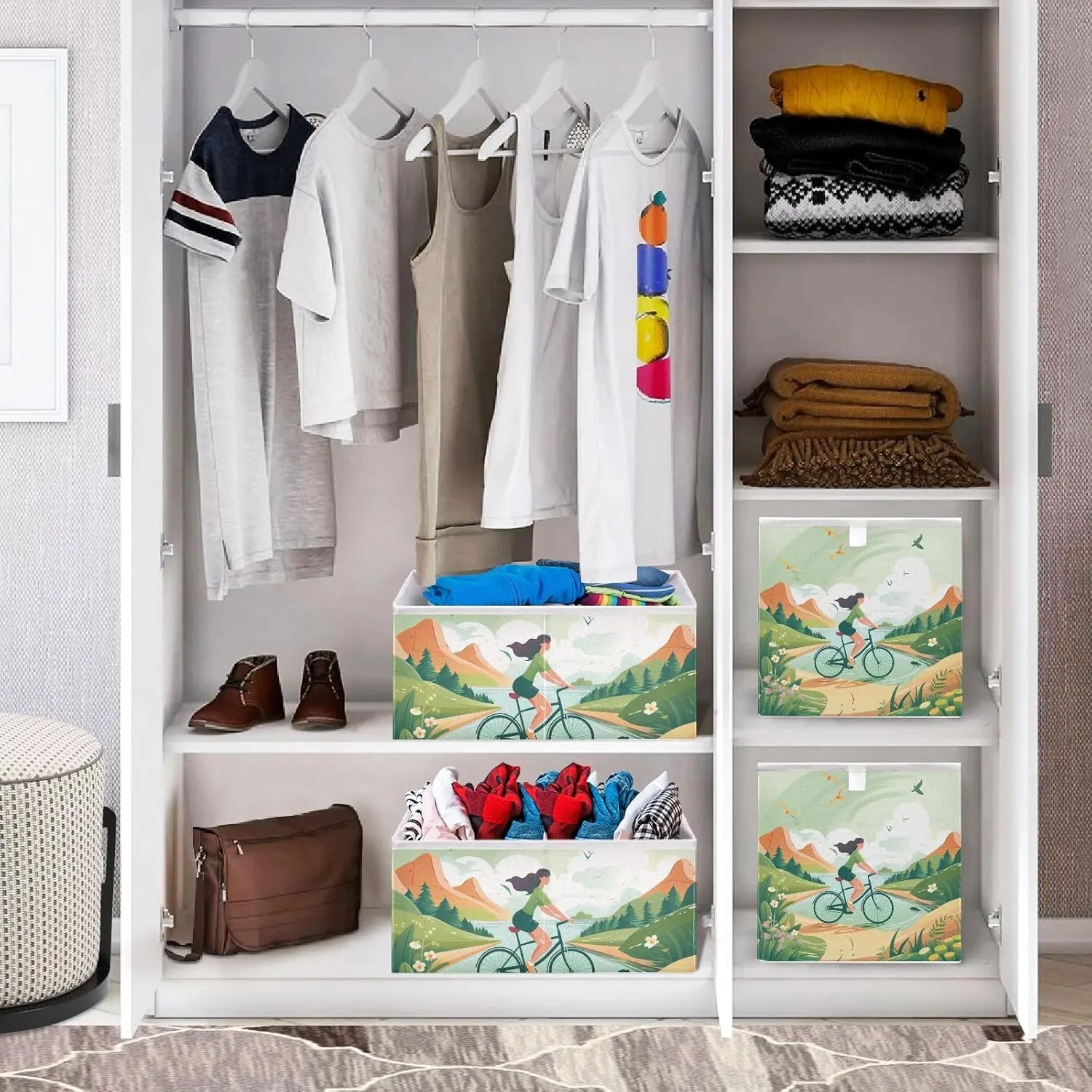 Foldable Storage Cube Spring Outing Cycling in Fields Organizer Basket for Home Shelf