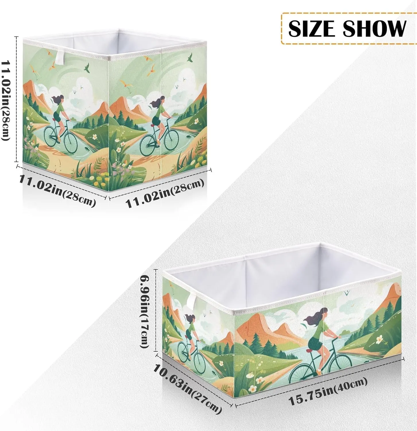 Foldable Storage Cube Spring Outing Cycling in Fields Organizer Basket for Home Shelf