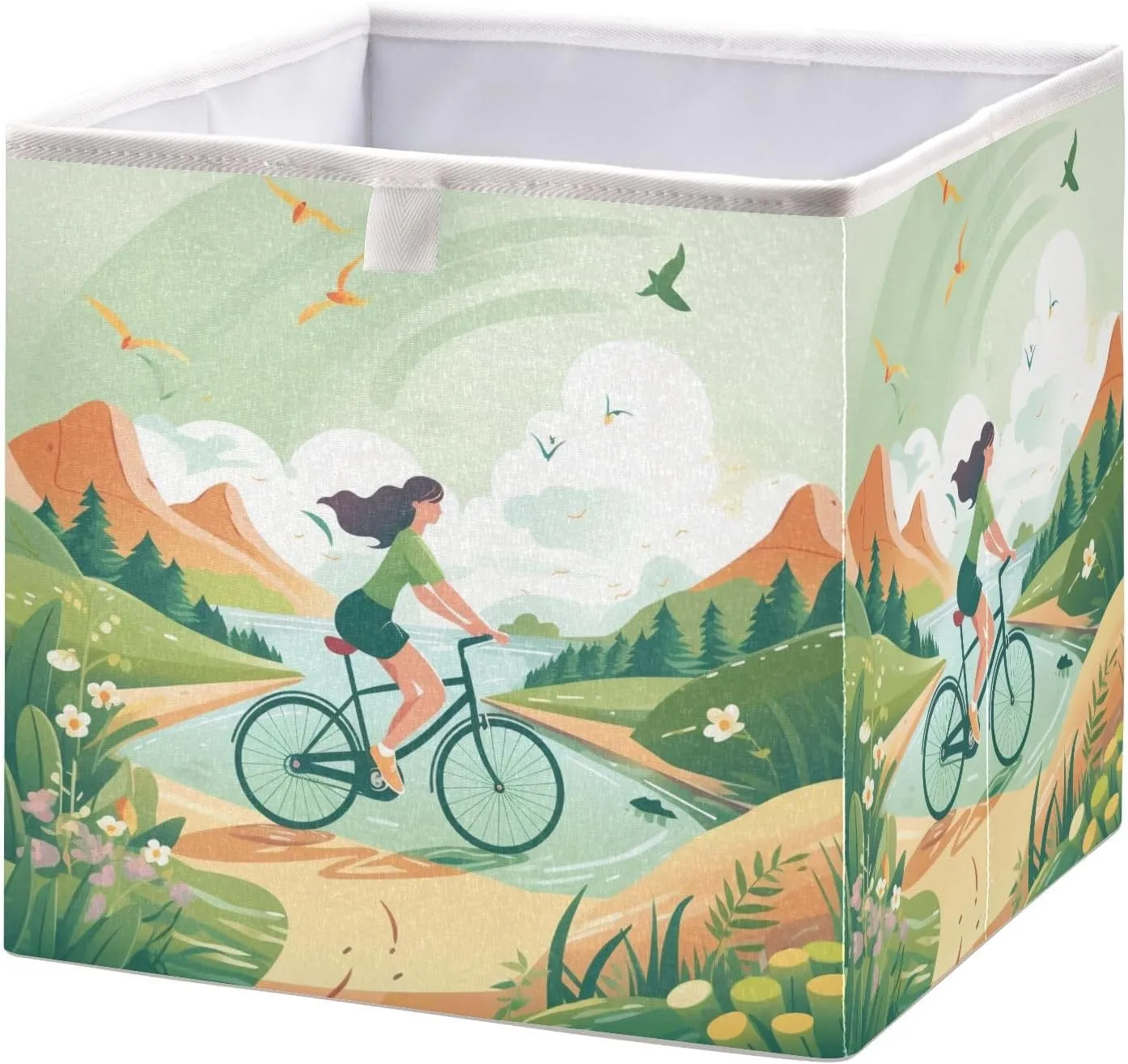 Foldable Storage Cube Spring Outing Cycling in Fields Organizer Basket for Home Shelf