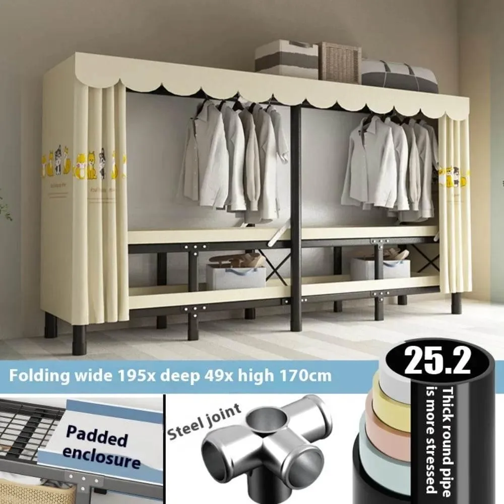 Foldable Wardrobe with Curtain - No Assembly Oxford Cloth Storage