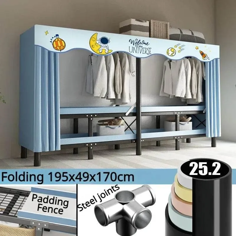 Foldable Wardrobe with Curtain - No Assembly Oxford Cloth Storage