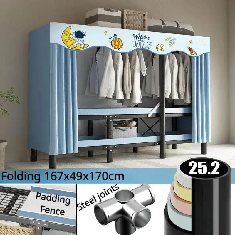 Foldable Wardrobe with Curtain - No Assembly Oxford Cloth Storage