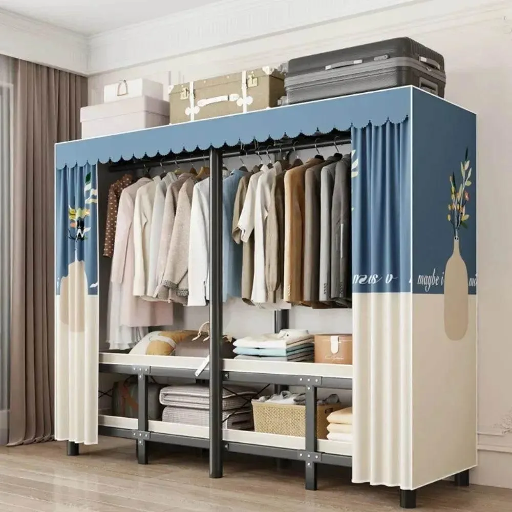 Foldable Wardrobe with Curtain - No Assembly Oxford Cloth Storage