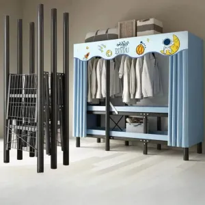 Foldable Wardrobe with Curtain - No Assembly Oxford Cloth Storage