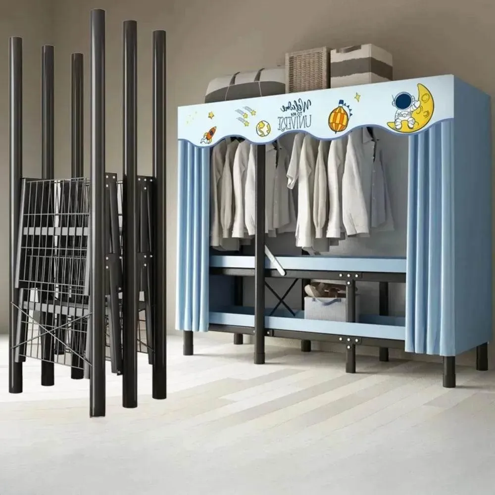 Foldable Wardrobe with Curtain - No Assembly Oxford Cloth Storage