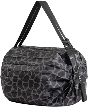 Foldable Water Resistant Tote Bag with Zipper, Large Reusable Grocery Shopping Bags Shoulder Bag for Gym Beach Travel Daily Use (Black Leopard)