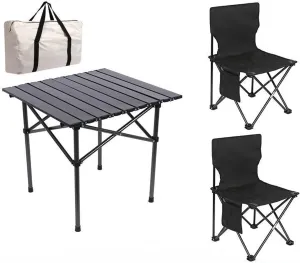 Folding Bea Picnic Tables Collapsible Backpack Lawn air Camping Folding air Set with Roll up Carbon Steel Table for More People Party, BBQ