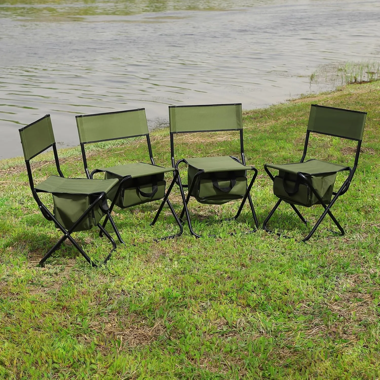 Folding Camping Chairs, Portable Outdoor Chair wirh Storage Bag, Foldable Camp Chair for Beach, Lawn, Fishing, Sports, Picnic, Backyard, Patio, 4 Pack, Green