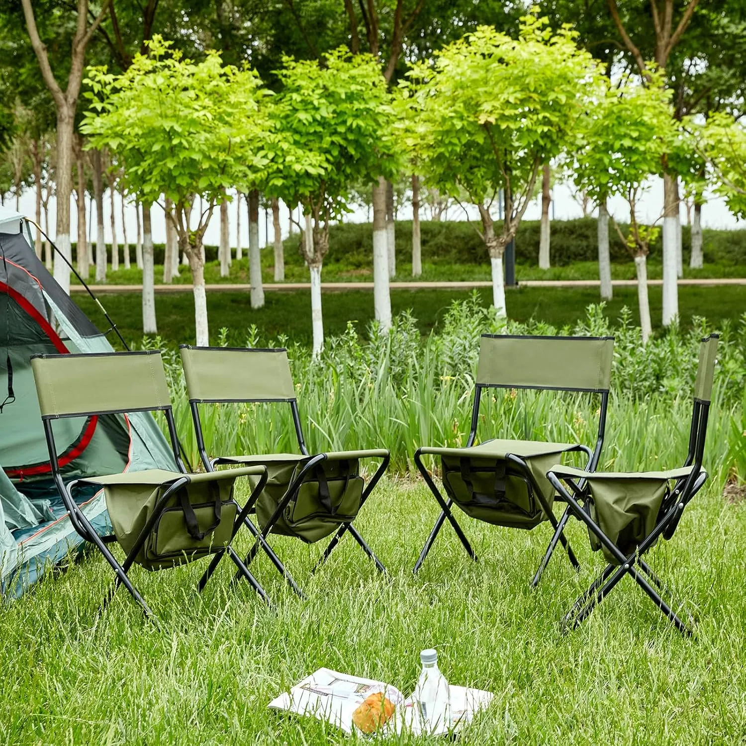 Folding Camping Chairs, Portable Outdoor Chair wirh Storage Bag, Foldable Camp Chair for Beach, Lawn, Fishing, Sports, Picnic, Backyard, Patio, 4 Pack, Green