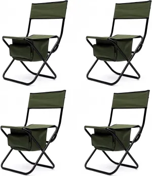 Folding Camping Chairs, Portable Outdoor Chair wirh Storage Bag, Foldable Camp Chair for Beach, Lawn, Fishing, Sports, Picnic, Backyard, Patio, 4 Pack, Green