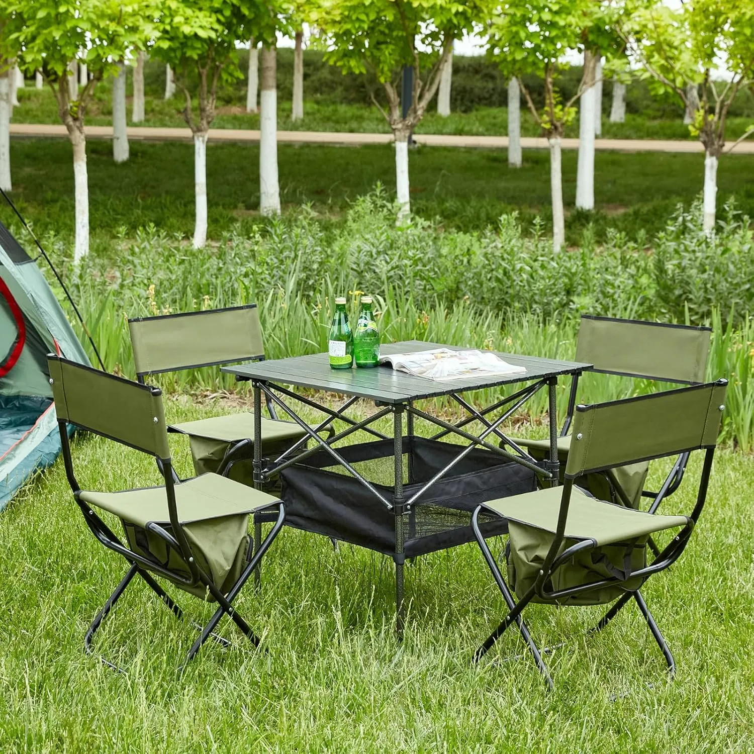 Folding Camping Chairs, Portable Outdoor Chair wirh Storage Bag, Foldable Camp Chair for Beach, Lawn, Fishing, Sports, Picnic, Backyard, Patio, 4 Pack, Green