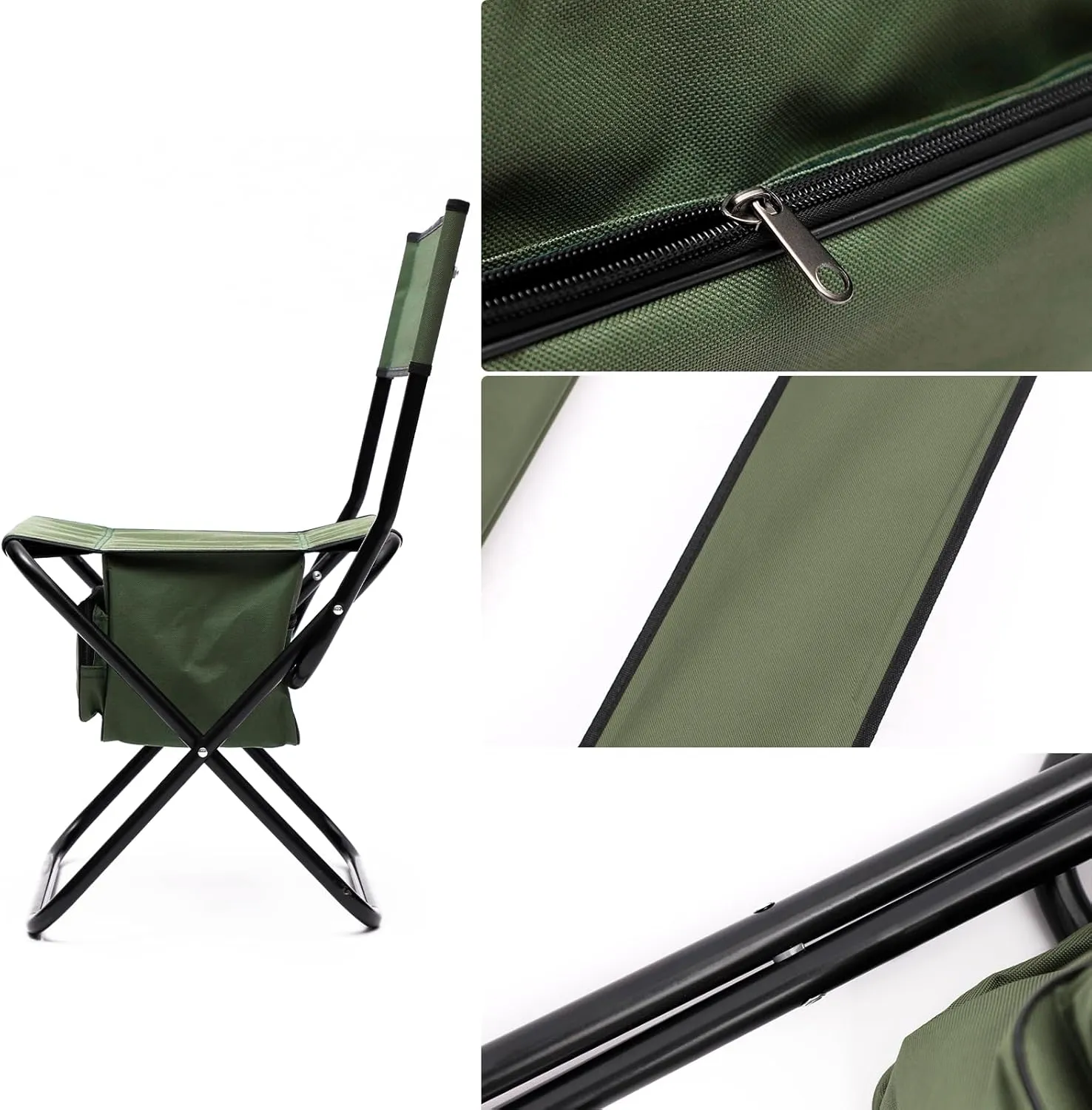 Folding Camping Chairs, Portable Outdoor Chair wirh Storage Bag, Foldable Camp Chair for Beach, Lawn, Fishing, Sports, Picnic, Backyard, Patio, 4 Pack, Green